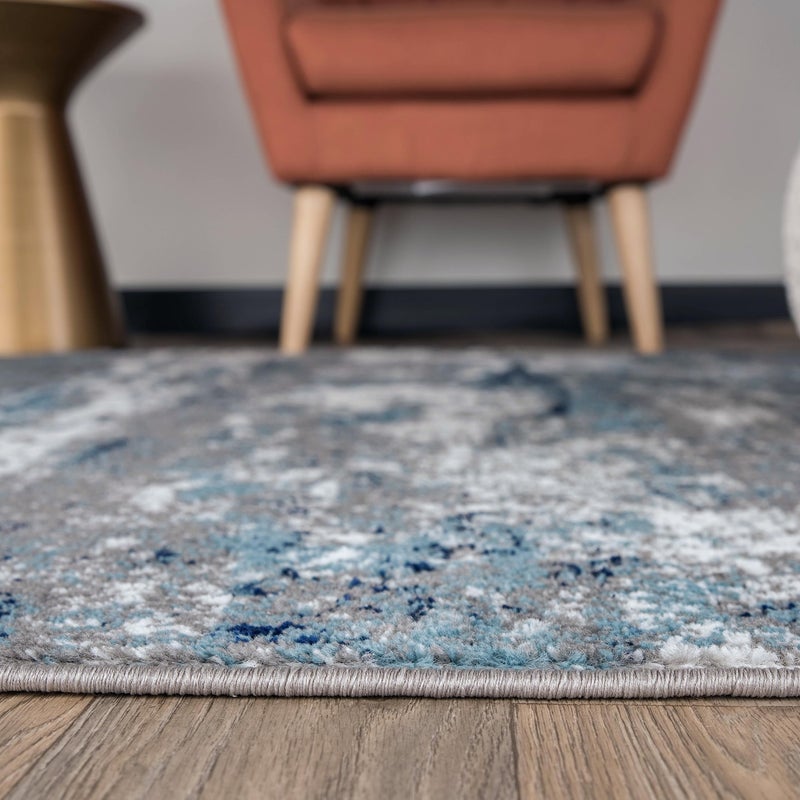 Rugshop Modern Distressed Blue Abstract Runner Rug Bohemian Inspired Watercolor for Hallway, Entryway and Kitchen 2' x 7' - Image 3